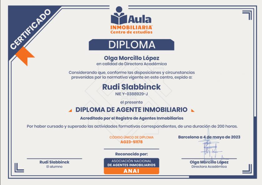 Mandatory diploma real estate agent in Medvilla Spanje